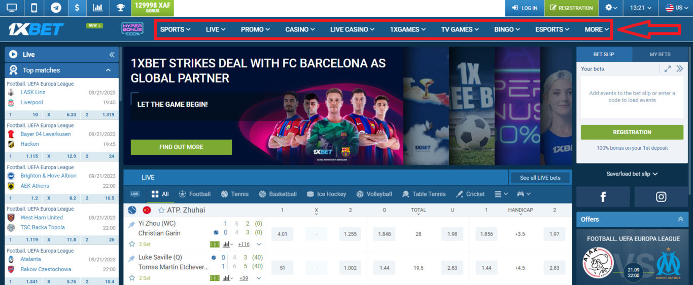 Available Sports and Events for Betting on 1xBet Online 